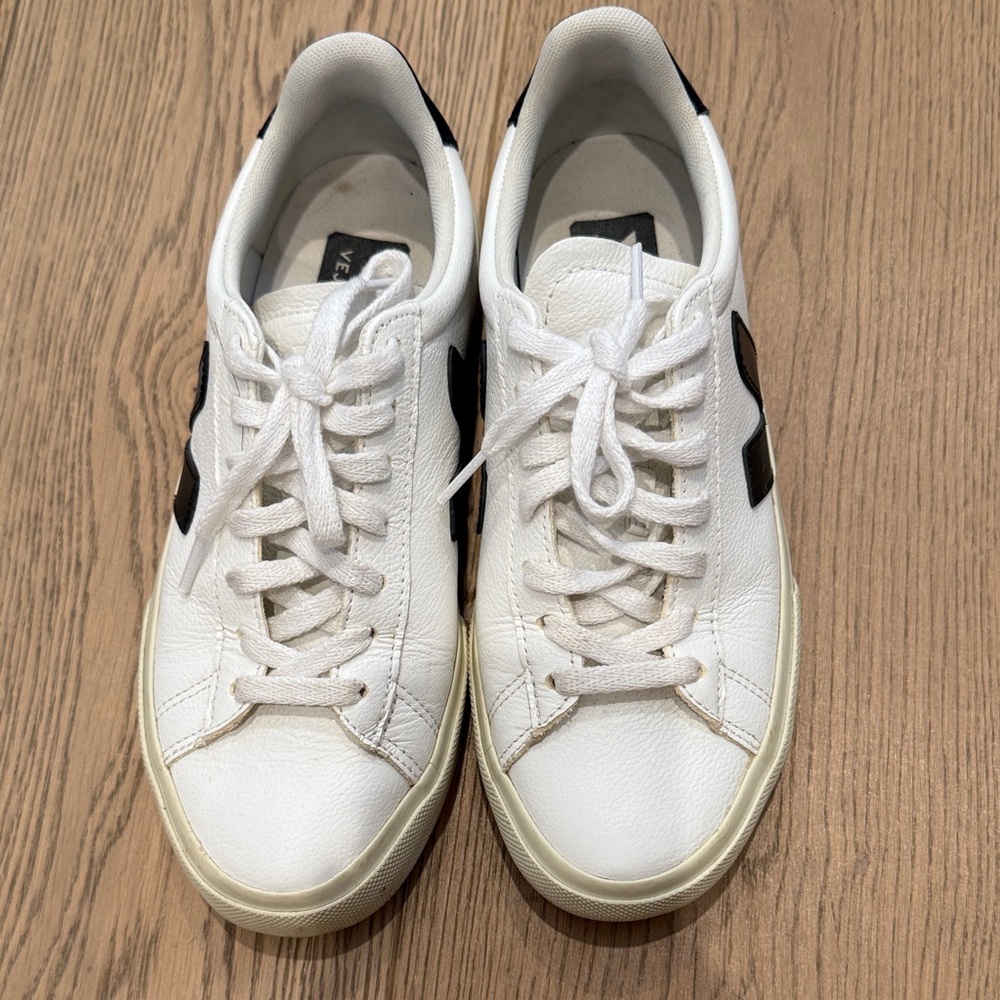 Veja White and Black Sneakers with Cream Sole